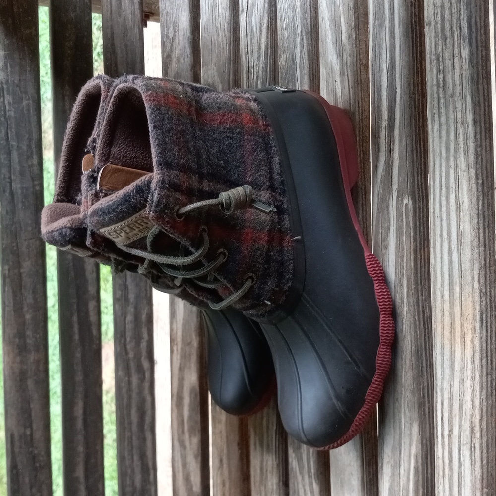 SPERRY TOP SLIDER PLAID WATERPROOF DUCK BOOTS Women's Size 5M